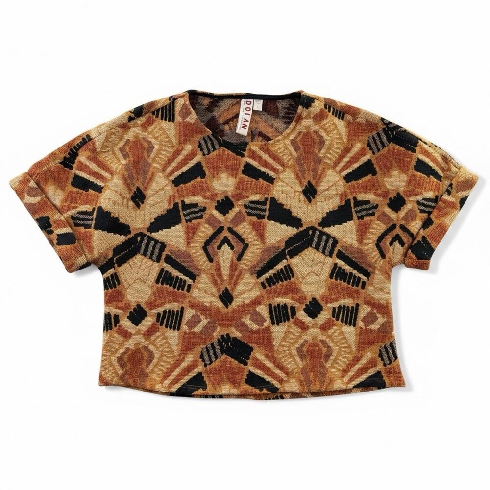 Dolan Women’s XS Cropped Boxy Top Abstract Geometric Knit Made in USA